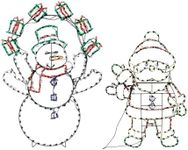 PRODUCTWORKS Pro Line Outdoor Animated Christmas LED 60 Inch Snowman and 48 Inch Santa Yard Decoration Set with 43 Inch Plug in Cord and Spare Bulbs