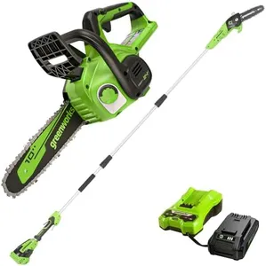 Greenworks 24V Chainsaw,24V Polesaw,Combo Kit(1)2AH Battery, (1) 2A Chargers