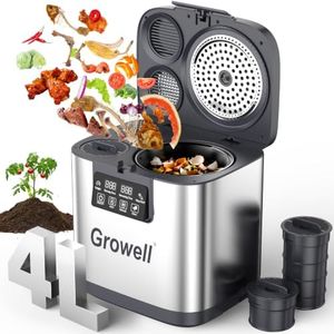 Electric Composter for Kitchen, 4L Indoor Odorless Compost Bin with 2 Carbon Filters, Upgraded Brushless Motor, Auto-Clean, LED Display, Visible Window, Smart Countertop Food Waste Composting Machine