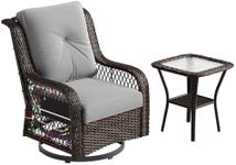 Bestier Outdoor Swivel Gliding Patio Chairs Set with Side Table, 2 Pieces Patio Bistro Furniture Set, LED Outdoor Rocking Chairs with Grey Cushions for Patio, Porch and Balcony(Dark Brown)