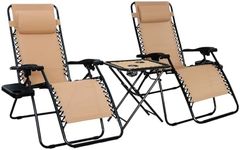 Amazon Basics Outdoor Mesh Adjustable Zero Gravity Lounge Chair Recliners with Side Table, 35 x 26 x 43 inches, Beige