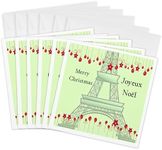 3dRose 8 x 8 x 0.25 Inches Joyeux Noel, Merry Christmas in French, Eiffel Tower Greeting Cards, Set of 6 (gc_57236_1)