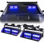 WINECO 2 in 1 16 Led Emergency Dash Strobe Lights Warning Safety Flashing Interior Windshield Lights w/Suction Cups for Ambulance Volunteer Firefighter Police Cop Vehicles Trucks (2x7.16 inch,Blue)