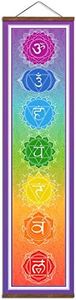 WEROUTE Large 7 Chakra Mandala Hanging Tapestry Yoga Meditation Banner Scroll Wood Frame Poster Wall Decor Painting14 x 53 inches