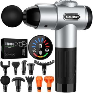TOLOCO Massage Gun, Upgrade Percussion Muscle Massage Gun for Athletes, Deep Tissue Massager for Back, Silver