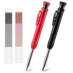 Solid Carpenter Pencil, 2 Pcs Carpenter Mechanical Pencil, Deep Hole Woodworking Pencils for Drawing, Marking, Scribering, Woodworking (Black, Red)