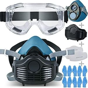Faburo Safety Prevent Dust Gas Face Reusable Adjustable Face Cover Protecting Chemical Face for Dust, Organic Vapors, Chemicals Protection with Safety Goggles