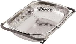 Rachael Ray Tools and Gadgets Over-The-Sink Colander/Strainer, 4.5 Quart, Stainless Steel with Gray Handles