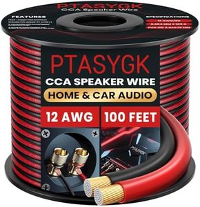 PTASYGK 12 AWG Speaker Wire 100 Feet - 2 Conductor CCA Clear Audio Cable for Home Theater & Car Stereo with 1FT Markings