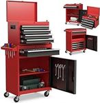 Goplus 5-Drawer Rolling Tool Chest, High Capacity Tool Storage Cabinet w/Removable Chest, Universal Wheels, Locking Mechanic Tool Cart for Garage, Warehouse, Workshop (Black+Red)