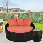 BRISHI Outdoor Patio Round Daybed/Sunbed/Swimming Pool Side/Sun Lounger/Garden/Terrace/Balcony/Wicker and Rattan Daybed (Black/Red)