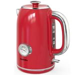 KitchMix Electric Kettle,1.7L Stainless Steel Tea Kettle with Thermometer,1500W Cordless Water Boiler with LED Indicator, Auto Shut-Off & Boil-Dry, Cool Touch Handle, BPA Free - Red