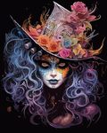 Tucocoo Crazy Gril Portrait Paint by Bumbers for Adults Fantasy Woman with Hat DIY Paint by Numbers Acrylic Paint Canvas Halloween Decor Painting Kits Art 16x20 Inch（Without Frame）