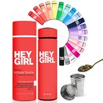 Hey Girl Tea Infuser Bottle - Insulated Tea Bottle for Loose Leaf Tea - Thermos Tea Tumbler with Tea Diffuser - Portable Travel Tea Mug for Infused Water - Tea Gifts for Women - Red