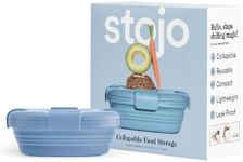 STOJO Collapsible Sandwich Box – Steel Blue, 24oz - Reusable Food Storage Container - To-Go Travel Silicone Bowl for Hot and Cold Food - for Meal Prep, Lunch, Camping and Hiking - Dishwasher Safe