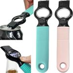 DUNLAGUE Soda Can Opener and Beer Bottle Opener Bartender with 4.2" Long Silicone Handle, Pop Top Can Tab Opener for Long Nails, Bottle Opener for Arthritic Hand and Seniors 1*Aqua blue1*Pink