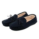 Totes Mens Suedette Moccasin Slippers With Faux Fur Lining