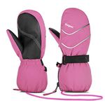 Unigear Kids Mittens Waterproof Winter Snow Ski Mittens with String for Boys Girls (Pink, 4-6Y)