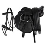 Equipride Pony Power Saddle 13"" Faux Leather Comlete Set in Black (Black, 13")