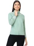 Kvetoo Embroidered High Neck Woolen Sweater for Women Sea Green Size X Large