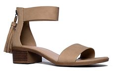 J. Adams Ankle Strap Kitten Heel – Strappy Block Heel - Cute Low Sandal - Faux Leather Vegan - Midori