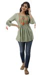 DMP FASHION Women's Rayon Embroidery work Top with Tasseles at Front and on Both Sleeves(Light Green.)