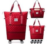 Hunavi Rolling Duffle Bag with Wheels, Expandable Foldable Duffle Bag with Wheels and Handle for Travel, Rolling Luggage Bag Carry on Duffel Bag, Wheeled Travel Dufflel Bag (Red Textured)