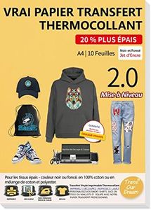 TransOurDream -10 x A4 Papier Transfert pour les Textiles épais couleur Noir ou Foncé - Sweat-shirt ou sac en tissu personnalisé, écusson thermocollant imprimable, Impression Jet d'Encre,FR-3-2.0-10