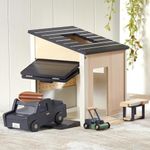 Tiny Land Wooden Dollhouse Garage Toy Set – Realistic Design with Garage, Workbench, Lawn Mower, and SUV Car – Ideal Gift for Kids