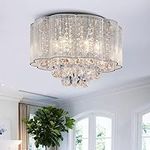 Bestier Modern Crystal Raindrop Chandelier Lighting Flush Mount LED Ceiling Light Fixture Pendant Lamp for Dining Room Bathroom Bedroom Livingroom 6 E12 LED Bulbs Required Diameter 16 inch Height 12 inch