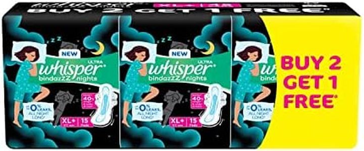 Whisper Ultra Night Sanitary Pads for Women, XL+ 15 (Pack of 3) Napkins