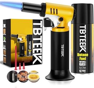 TBTeek Torch Lighter with Butane Included, T907 Butane Torch with 180ml Fuel Refill, Refiilable Kitchen Torch Lighter with Adjustable Flame for BBQ, Brulee Creme, Crafts and Soldering (1 Can)