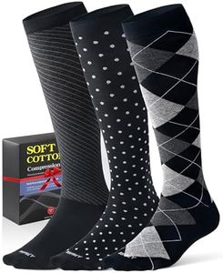 Bbfrey Men's Cotton Compression Socks Men 20-30mmHg - Knee High Compression Socks Support for Running Hiking & Daily Wear