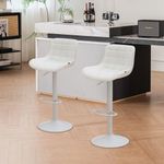 YOUTASTE Bar Stool Set of 2 White Comfort PU Leather Breakfast Barstools with Backs Luxury Metal Adjustable Height Swivel Bar Chairs for Kitchen Counter Island