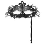 OIDEA Women's Masquerade Mask with Stick: Rhinestones Mardi Gras Venetian Mask Carnival Party Costume Ball Mask, Black