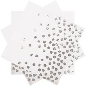 13 x 13 In White and Silver Paper Napkins for Wedding Reception,Disposable Silver Dot Beverage Napkins,50 Pack Silver Cocktail Napkins for Bridal Shower, Birthday Party Supplies