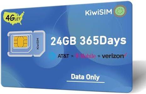 KiwiSIM Data SIM Card 24GB 365Days, 4G LTE SIM Card Support for AT&T, T-Mobile and Verizon, USA SIM Card for Security Camera/Router/Mobile WiFi Hotspot/GPS Tracker, No Contract, 3-in-1 Sim Kit