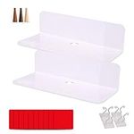 Floating Shelves,Floating Shelf,Acrylic Floating Shelves No Drill Small Wall Shelf,Floating Picture Ledge,Adhesive Display Shelf with Cable Clips,Floating Storage Rack for Living Room(2pcs/White)