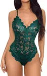Buitifo Women Lace Bodysuit One Piece Babydoll Backless Mini Teddy V Neck Lingerie（Darkgreen,L