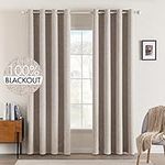 MIULEE Blackout Curtains for Bedroom Linen Texture Solid Thermal Insulated Natural Khaki Grommet Room Darkening Curtains & Drapes Luxury Decor for Living Room Nursery 52x72 Inch (2 Panels)