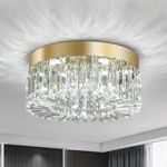 VETRULUS Crystal Chandelier, 40cm Gold Semi Flush Mount Ceiling Light Fixture - Dimmable Modern Chandeliers for Dining Room Living Room Bedroom