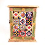 Apka Mart The Online Shop Key Holder Box with Ceramic Tiles | Wooden Wall Hanging Key Box Cabinet Stand - for Home, Office & Entrance Decor - 11 inch (8 Hooks)(Wood Multicolor)