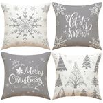 Christmas Cushion Covers - Xmax Decorative Pillow Case 18 x 18 Set of 4 Gray Retro Vintage Decor Throw Pillow Covers for Home Indoor Sofa Christmas Decor