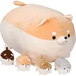 PixieCrush Stuffed Dog Toy - Cute Plushies Shiba Inu Mommy with 4 Puppies - Adorable Plush Pillow for Imaginative Play - Puppy Surprise Soft Animal Toy Set for Girls - Stuffed Animals for Ages 3-8