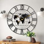 KEQAM Large World Map Wall Clock,Metal Minimalist Modern Clock,Round Decorative Silent Non-Ticking Battery Operated Wall Clocks for Living Room/Entryway/Kitchen/Bedroom/Office/School Decor (24 Inch)