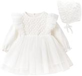 Curipeer Baby Girl Christening Dress Classic Infant Baptism Wedding Tulle Dress for Spring Summer, Dress & Hat-white, 0-3 Months