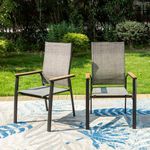 PHI VILLA Outdoor Stackable Dining Chairs Set of 2,Lightweight Aluminum Frame with Textilene Fabric & Wider Armrest,Easy to Store,Patio Chairs for Garden,Lawn