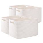 OIAHOMY 4 Pack Storage Baskets for Organizing, Cube Storage Bins for Shelves, Rectangle Storage Baskets With Handles, Woven Baskets for Storage, 12.7''Lx9''Wx7.8''H, White