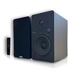 Roxel Onyx Active Bookshelf Speakers, 100-Watt RMS Power, Wireless BT 5.0 Streaming, HDMI ARC, 3-Metre Speaker Cable, Dynamic Sound for Movies, Music, Office, Home Theatre (Black)