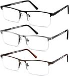 JJWELL 3 Pack Blue Light Blocking Reading Glasses for Men, Computer Readers Rectangle Semi Rimless Design, Anti Eyestrain/Glare/UV, Classic Half Frame Spring Hinge Eyeglasses (2.0 Magnification)